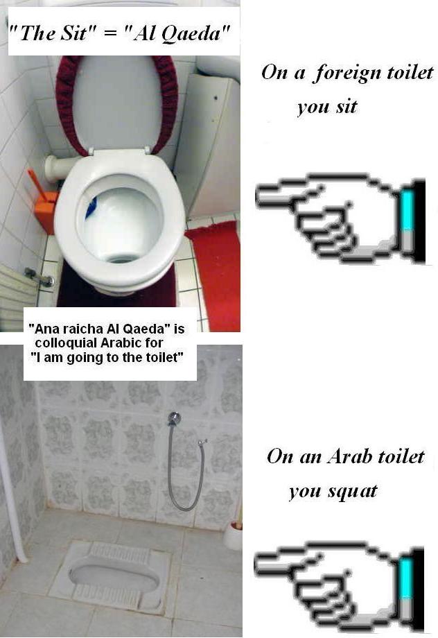 al-qaeda (sit up type toilet) compared to arabic toilet (squat-type toilet)